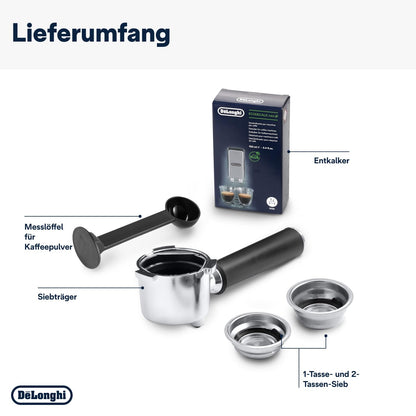 Espresso Siebträgermaschine mit Milchaufschäumer, 15 cm schmal, für Kaffeepulver & ESE Pads, 1 L Wassertank, Kompakte Espressomaschine Schwarz
