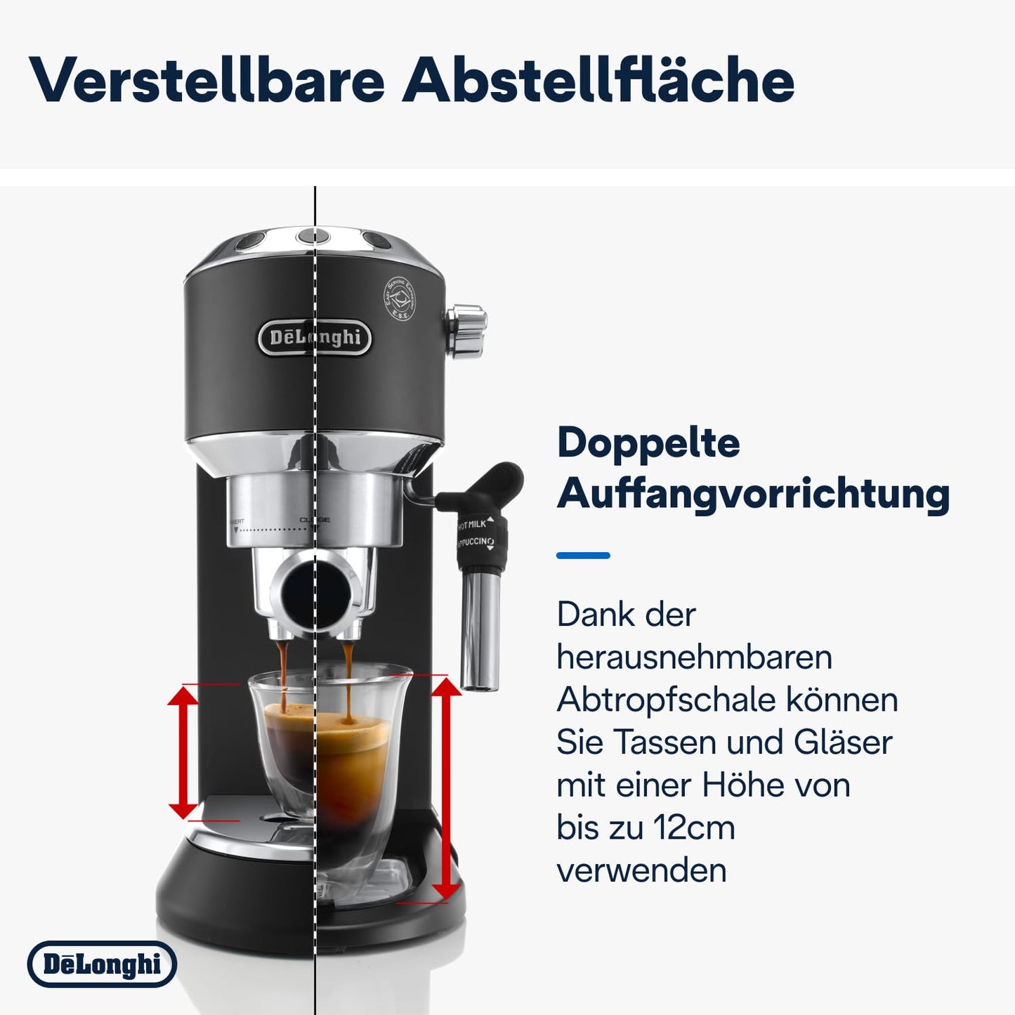 Espresso Siebträgermaschine mit Milchaufschäumer, 15 cm schmal, für Kaffeepulver & ESE Pads, 1 L Wassertank, Kompakte Espressomaschine Schwarz