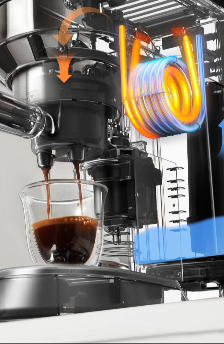 Espresso Siebträgermaschine mit Milchaufschäumer, 15 cm schmal, für Kaffeepulver & ESE Pads, 1 L Wassertank, Kompakte Espressomaschine Schwarz